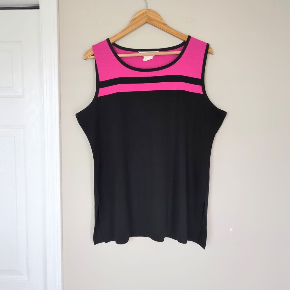 Exclusively Misook Black & Pink Striped Tank Top Plus 1X Quiet Luxury Old Money